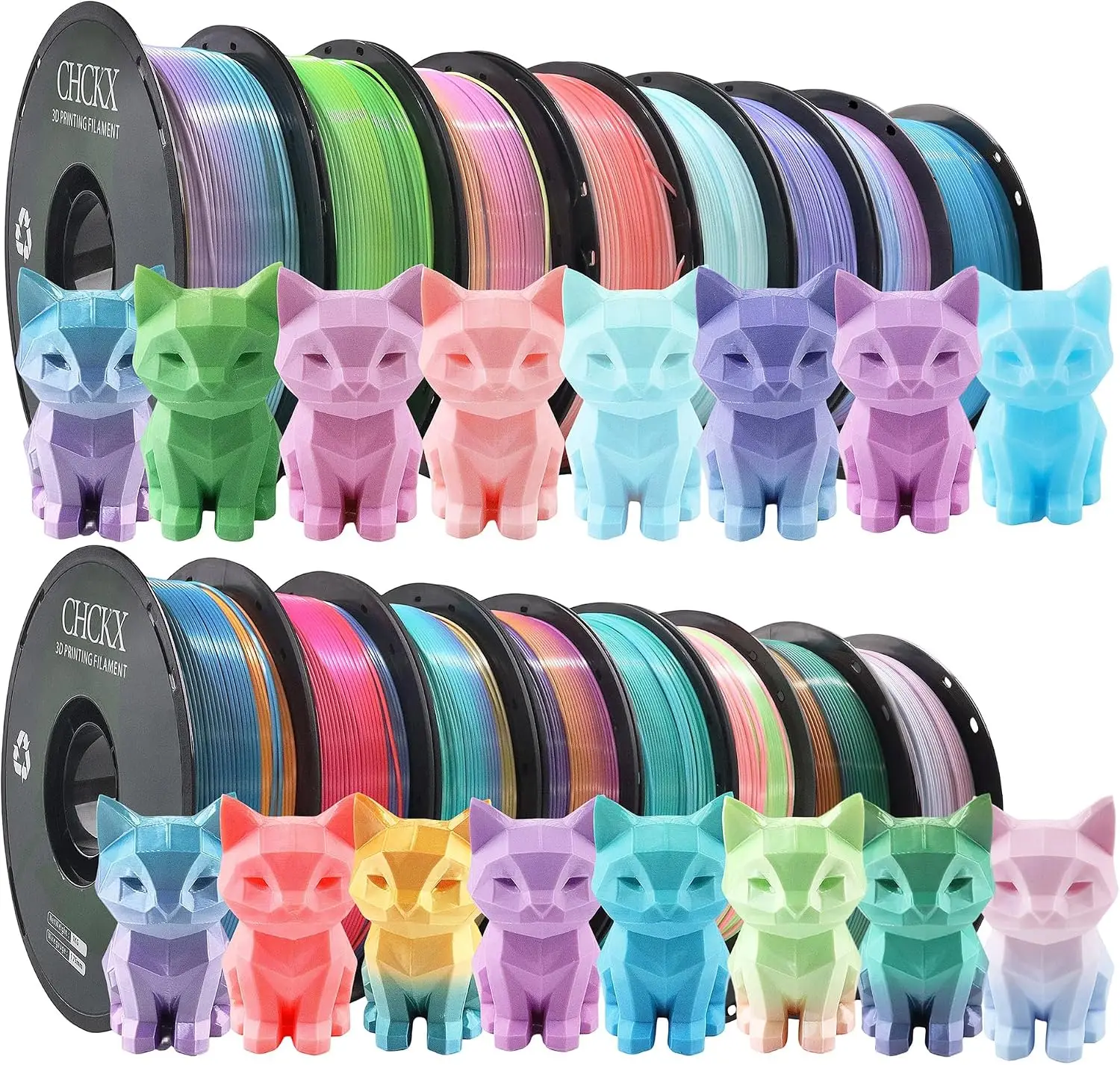 Pla Filament - Zestaw 16 sztuk jedwabistego tęczowego filamentu